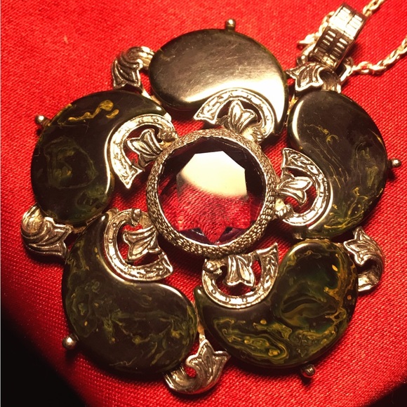 Vintage Arthur Pepper “Art” Silver and Green swirl pendant/necklace - Picture 6 of 13